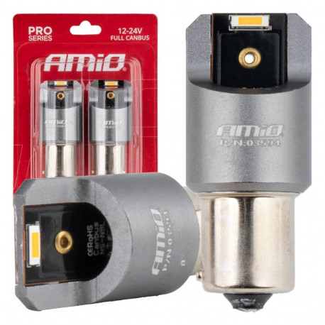 AMIO-03594 LED-pirnid full CANBUS Pro PY21W 2x1860 SMD 12V 24V, oranžid