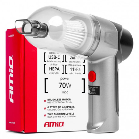 Juhtmevaba harjadeta HEPA aut tolmuimeja 70W 4000mAh amio-03693