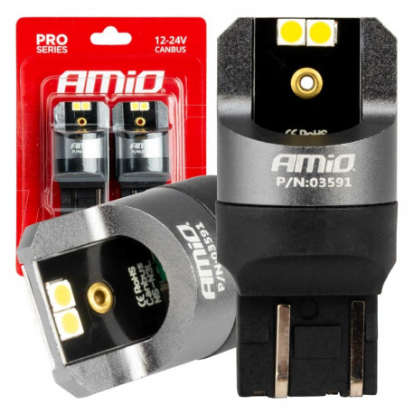 Amio LED-pirnid CANBUS Pro seeria W21/5W 4x3030 SMD 12V 24V AMIO-03591, valged