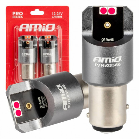 Amio LED-pirnid CANBUS PRO BAY15d PR21/5W 4x3030 SMD AMIO-03586 12V 24V, punased