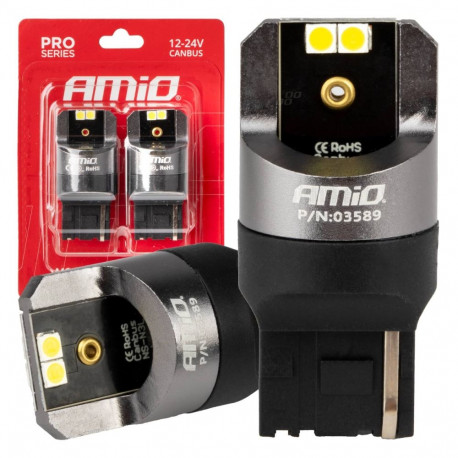 AMIO LED-pirnid CANBUS Pro Series 7440 W21W 4x3030 SMD 12V 24V amio-03589, valge