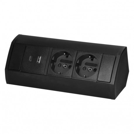 mööblipistikupesa 2x2P+Z (Schuko), 2xUSB (tüüp A+C; 2,4A), must