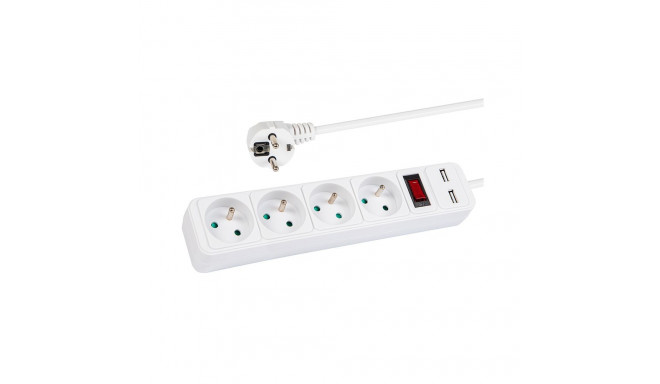 98-085# Võrgupikendusjuhe pr-470wsp/usb 4-pesa+usb maandusega+lüliti 5m valge 3x1,5mm