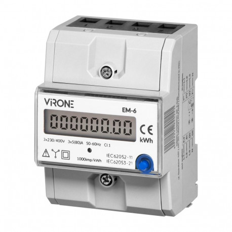 3-fazowy wskaźnik zużycia energii elektrycznej, 80A, dodatkowy wskaźnik, wyjście impulsowe, przycisk