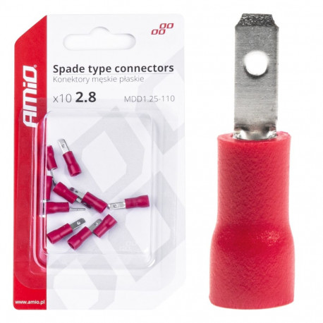 Isolatsiooniga isased lameklemid 2.8mm 0.5-1.5mm2 10a 10 tk amio-03064