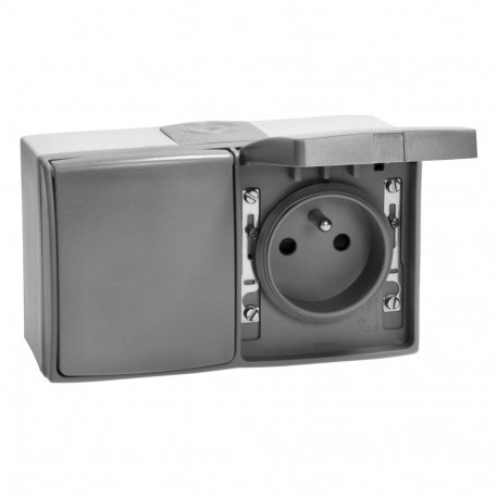 kahekordne pistikupesa 2X2P+Z AQUATIC PRO IP 55 hall-grafiit