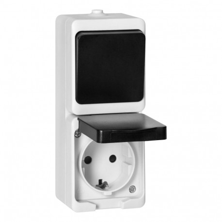 Łącznik ühepooluseline + pistikupesa 2P+Z Schuko AQUATIC MINI IP 54 valge-must
