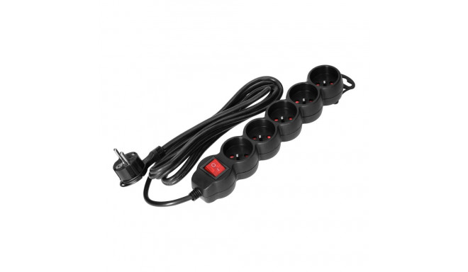 5-kordne pikendusjuhe 2P+Z lülitiga, 1,5m H05VV-F 3x1,5mm2, Imax=16A, lame pistik, must