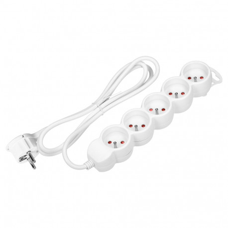 5-kordne pikendusjuhe 2P+Z, 5m H05VV-F 3x1,5mm2, Imax=16A, lame pistik, valge