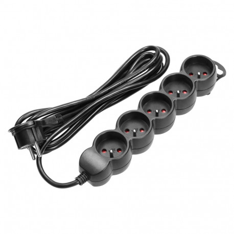 5-kordne pikendusjuhe 2P+Z, 5m H05VV-F 3x1,5mm2, Imax=16A, lame pistik, must