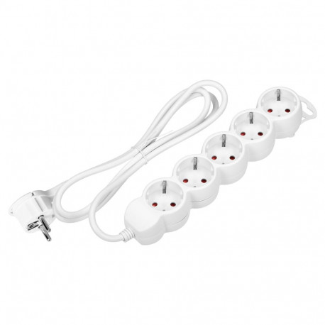5-kordne pikendusjuhe 2P+Z (Schuko), 5m H05VV-F 3x1,5mm2, Imax=16A, lame pistik, valge