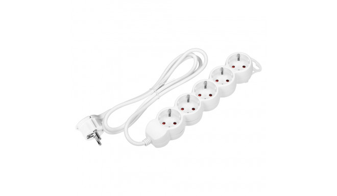 Przedłużacz 5-krotny 2P+Z (Schuko), 5m H05VV-F 3x1,5mm2, Imax=16A, płaska wtyczka, biały