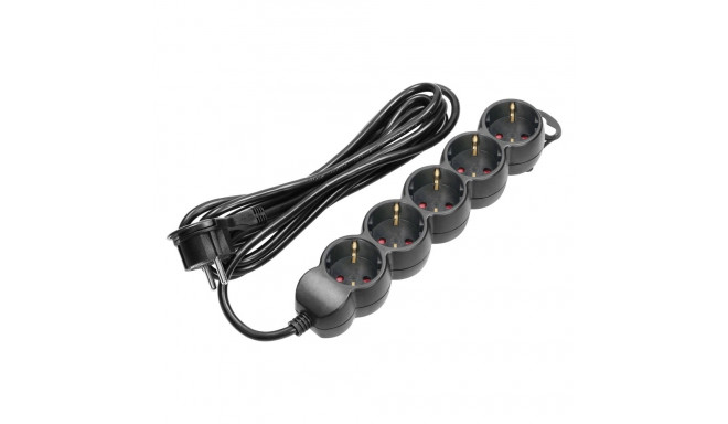 Przedłużacz 5-krotny 2P+Z (Schuko), 1,5m H05VV-F 3x1,5mm2, Imax=16A, płaska wtyczka, czarny