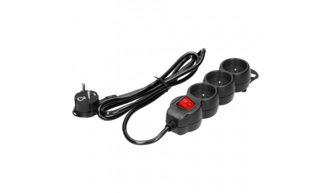 Przedłużacz 3-krotny 2P+Z, z wyłącznikiem, 5m H05VV-F 3x1,5mm2, Imax=16A, płaska wtyczka, czarny
