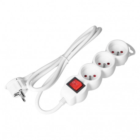 Przedłużacz 3-krotny 2P+Z (Schuko), z wyłącznikiem, 3m H05VV-F 3x1,5mm2, Imax=16A, płaska wtyczka, b