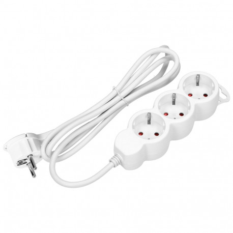 Przedłużacz 3-krotny 2P+Z (Schuko), 1,5m H05VV-F 3x1,5mm2 , Imax=16A, płaska wtyczka, biały