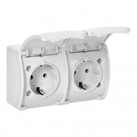 kahekordne pistikupesa 2x2P+Z Schuko AQUATIC, IP44, valge