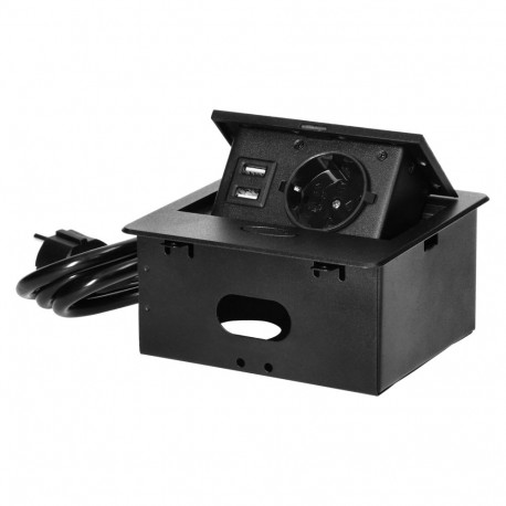 Sisseehitatav mööblipistikupesa USB-laadijaga ja 1,5 m kaabliga, 1x2P+Z Schuko, 2xUSB (tüüp A, 2,1A)