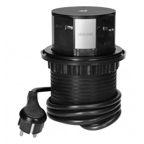 Gniazdo meblowe -10cm wysuwane z blatu z ładowarką indukcyjną, ładowarką USB i przewodem 1,5m, 3x2P+