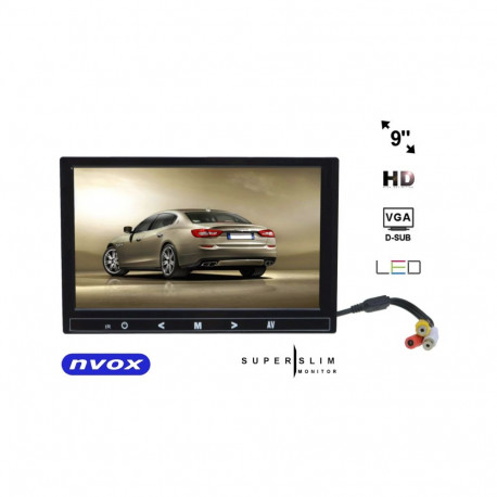 Nvox hm 910 vga monitor autosse või vabaltseisev lcd 9-tolline led hd vga hdmi av 12v 230v