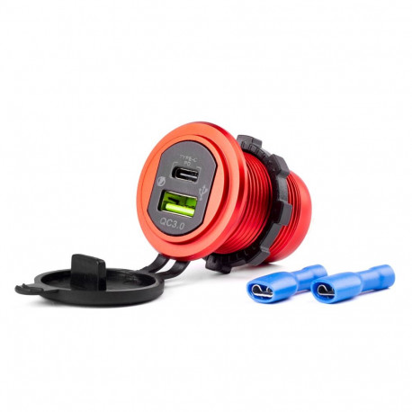 Veekindel laadija usb + usb-c pesadega 12v 24v mod-09 amio-02859