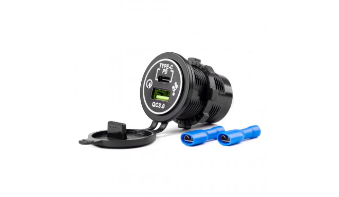 Veekindel laadija usb + usb-c pesadega 12v 24v mod-08 amio-02858