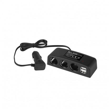 "96-880# auto sigaretisüütaja jagaja 1x pistik/3x pesa + 2x USB cs-43 kaabel"