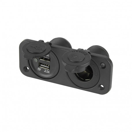 96-893# autolaadija pistikupesa klapiga + 2x usb-pesa 1a, 2,1a