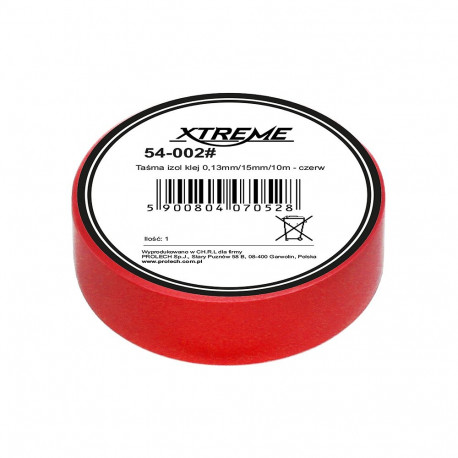 54-002# isoleerlint kleepega 0,13mm/15mm/10m - punane (10 tk.)