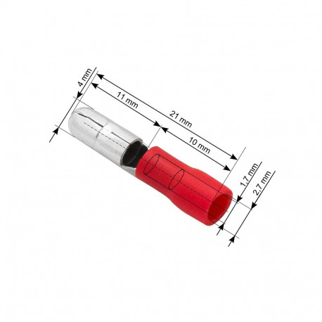 43-044# Konektor izolowany wtyk 4,0/21mm czerwony 100szt.