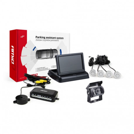 Parkimisandurite komplekt tft02 4,3" koos hd-501-ir kaameraga, 4 hõbedast andurit