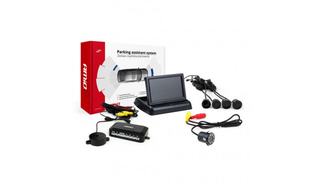 Parkimisandurite komplekt tft02 4,3" HD-308-LED kaameraga, 4 musta andurit