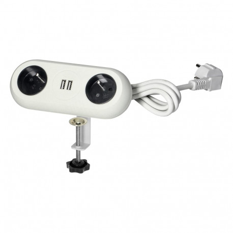 Mööblipistikupesa paigaldusklambri, USB-laadija, 2 2P+Z-pistikupesa, 2xUSB ja 3x1,0mm kaabliga – 1,5