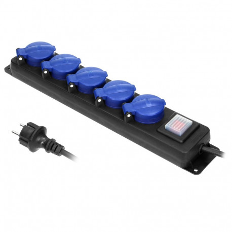 Przedłużacz töökodadele pritsmekindel lülitiga, 5 pistikupesa 2P+Z (Schuko), IP44, kummikaabel, H05R