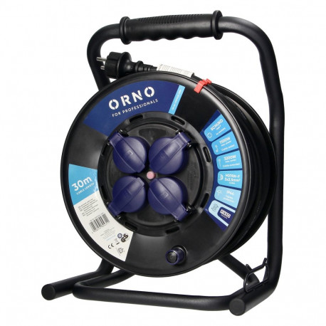 Przedłużacz bębnowy profesjonalny IP44, 4 gniazda 2P+Z (schuko), kabel gumowy olejoodporny, H07RN-F 