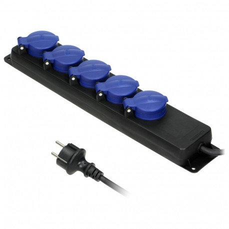 Przedłużacz warsztatowy bryzgoszczelny IP44, 5 gniazd 2P+Z (Schuko) IP44, przewód gumowy, H05RR-F 3x
