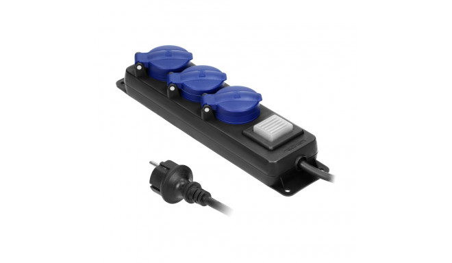 Przedłużacz warsztatowy bryzgoszczelny z wyłącznikiem IP44, 3 gniazda 2P+Z(Schuko) IP44, przewód gum