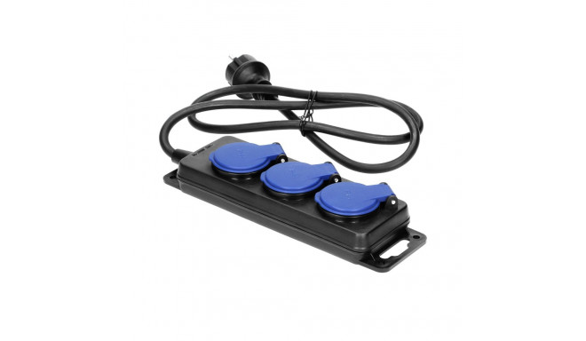 Töökoda pritsmekindel pikendusjuhe IP44, 3 pistikupesa 2P+Z IP44, kummikaabel, H05RR-F 3x1,5mm², pik