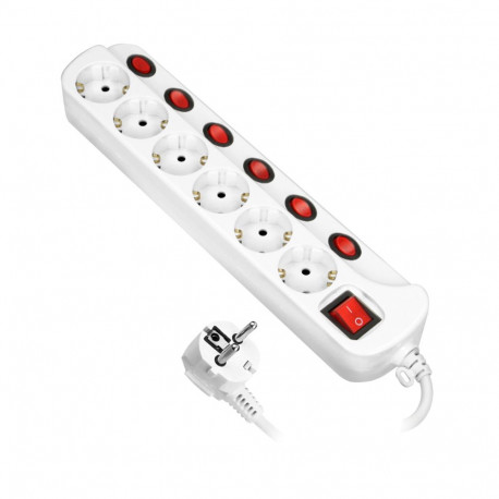 Pikendusjuhe Multiswitch 6 pesaga 2P+Z (Schuko) kaabel 3x1,5mm 1,5m, valgustatud lülititega: peamine