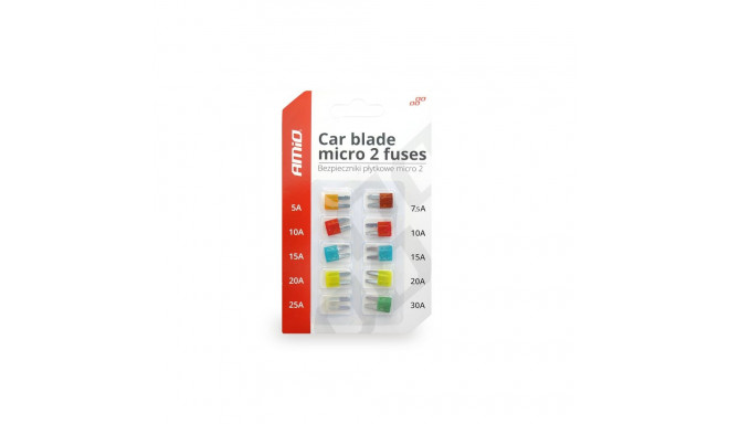 Bezpieczniki samochodowe micro 2 blister zestaw 10 szt. amio-02331