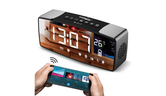 Radiobudzik bluetooth GreenBlue, FM, aux-in, 6W, temperatura, alarm, zegar, akumulator 2200mAh, GB20