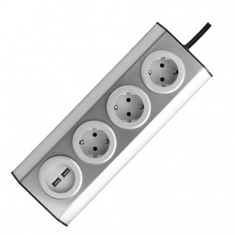 Gniazdo meblowe, kuchenne z ładowarką USB, montowane na rzepy z przewodem 1,5m i płaską wtyczką - 3x