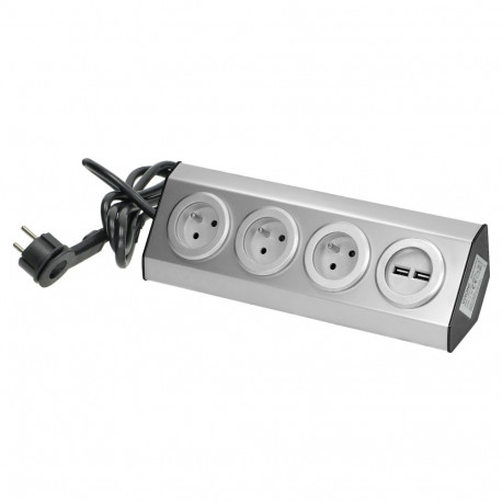 Gniazdo meblowe, kuchenne z ładowarką USB, montowane na rzepy z przewodem 1,5m i płaską wtyczką - 3x