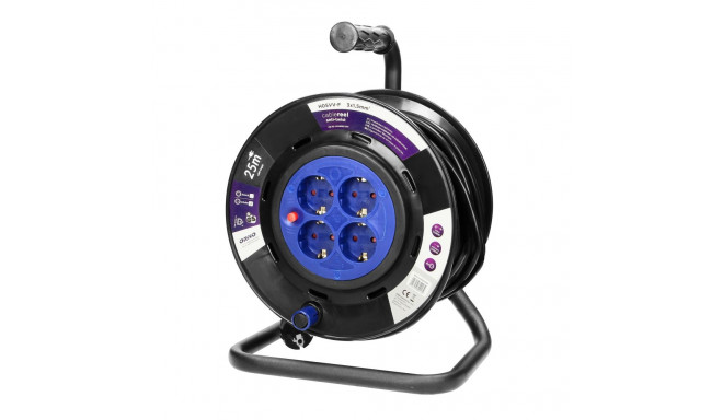 Przedłużacz bębnowy, 4 gniazda 2P+Z (schuko), kabel PVC H05VV-F 3x1,5mm?, długość - 25m, STAŁE GNIAZ