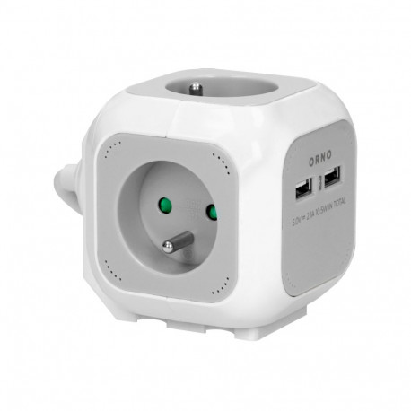 pistikupikendus 4-kohaline 2P+Z laadijaga 2xUSB 1,4m H05VV-F 3x1mm-, hall-valge