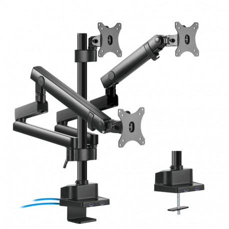 Uchwyt / wieszak biurkowy na 3 monitory LCD Maclean, VESA 75x75 oraz 100x100, 2x USB 3.0, 17-27", 3x