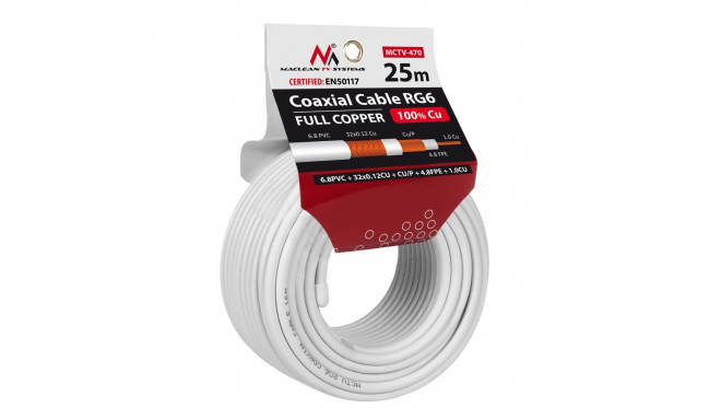 Koaksiaalkaabel Maclean, Satelliitantennikaabel, RG6 1.02CU+4.8FPE+CU/P+32*0.12CU+6.8PVC, 25 m, MCTV