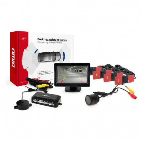 Tft01 4,3" parkimisandurite komplekt hd-301-ir kaameraga, 4 musta sisemist andurit