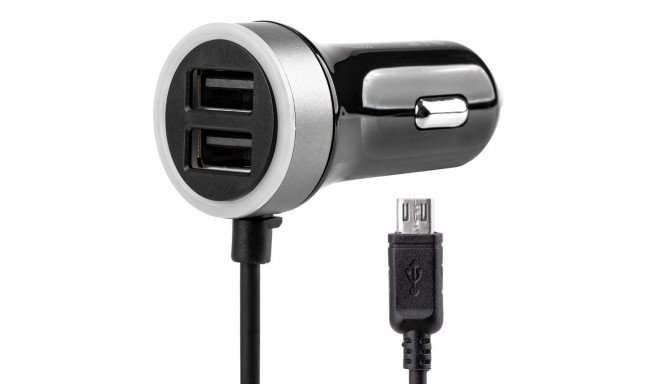 Autolaadija PCH PRO-01 MicroUSB + 2x USB 2.4A 12V 24V AMIO-02056