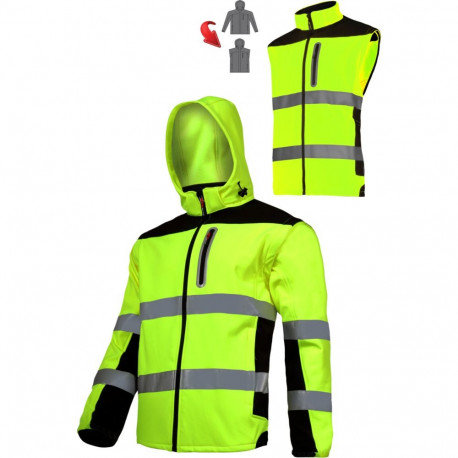 Softshell hoiatusjope eemaldatavate varrukatega, kollane, "xl", CE.